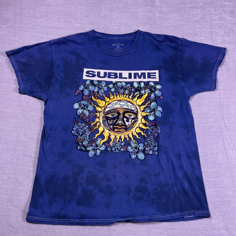 Sublime 40oz to Freedom Graphic Sun Face Tee Womens Large Blue Tie Dye Cotton